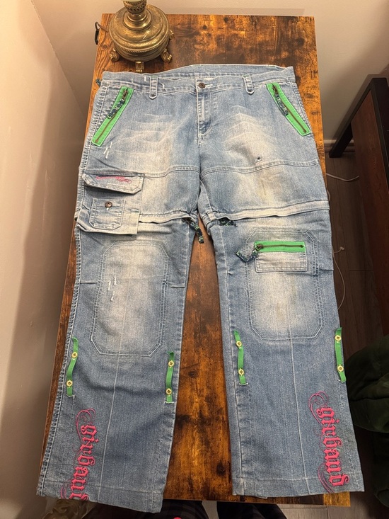 Marithe Francois Girbaud Other - Dell Light Blue Relaxed Cargo Jeans with Green Zipper Accents